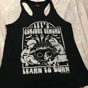 Too Fast Black Tank Top "Let's Conjure Demons Learn to Burn" Graphic